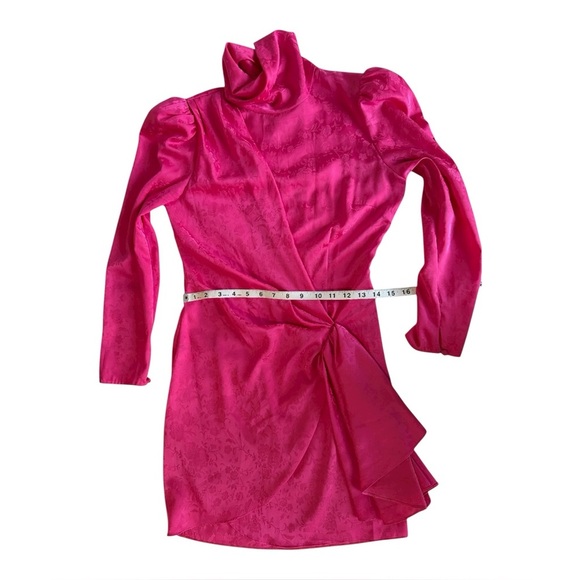 🌷Ronny Kobo Hot Pink Floral Jacquard Draped Mini Dress Turtleneck Long Sleeve M - Picture 11 of 13